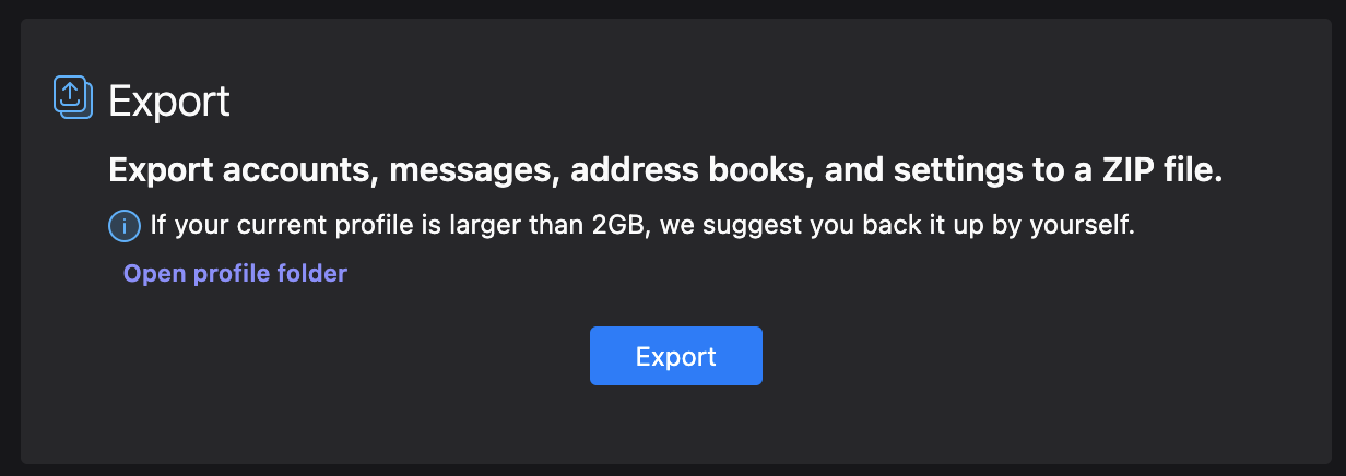 Thunderbird export