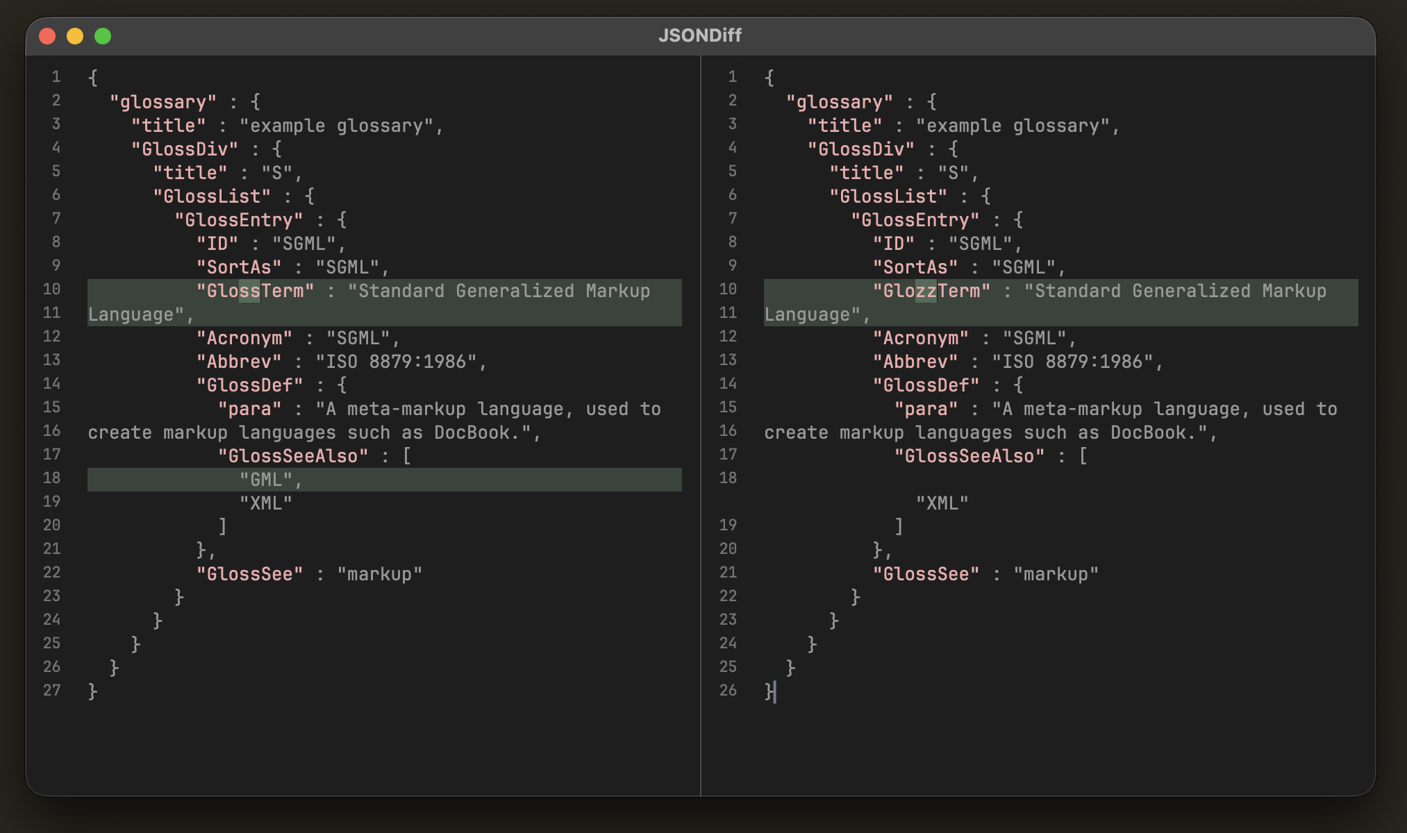 JsonDiff main window